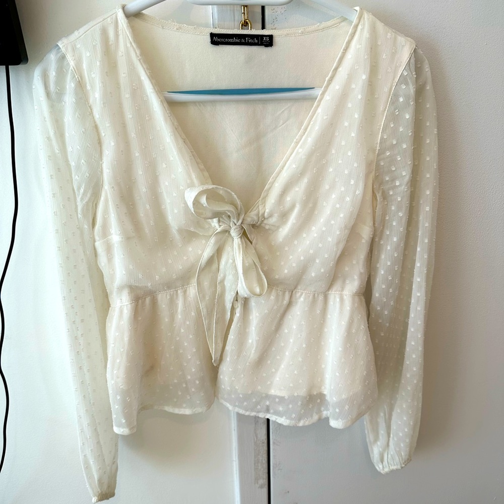 Abercrombie White Polka Dot Blouse Top